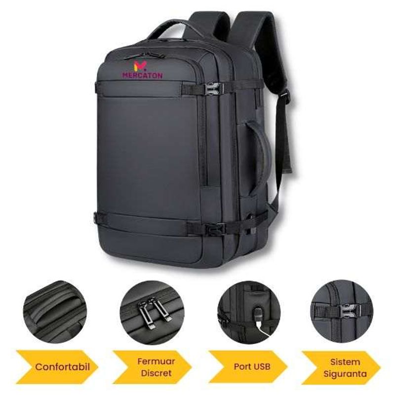 Sport si Outdoor - Articole de voiaj - Rucsacuri - Rucsac Extensibil Mercaton Compatibil cu Laptopuri Pana la 17.3″ + Baterie Reincarcabila Powerbank 10.000 mAh - Infinity.ro