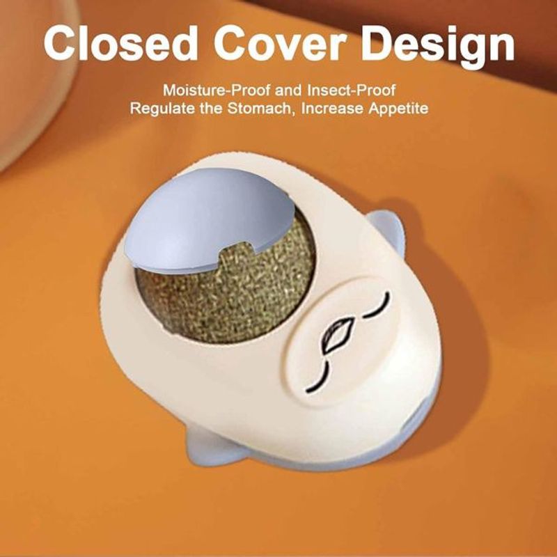 Petshop - Accesorii petshop - Jucarii animale - Jucarii interactive animale - Jucarie interactiva Model Pinguin pentru pisicute cu minge rotativa 360° din iarba Catnip, 4.3 x 6 cm, Albastru - Infinity.ro