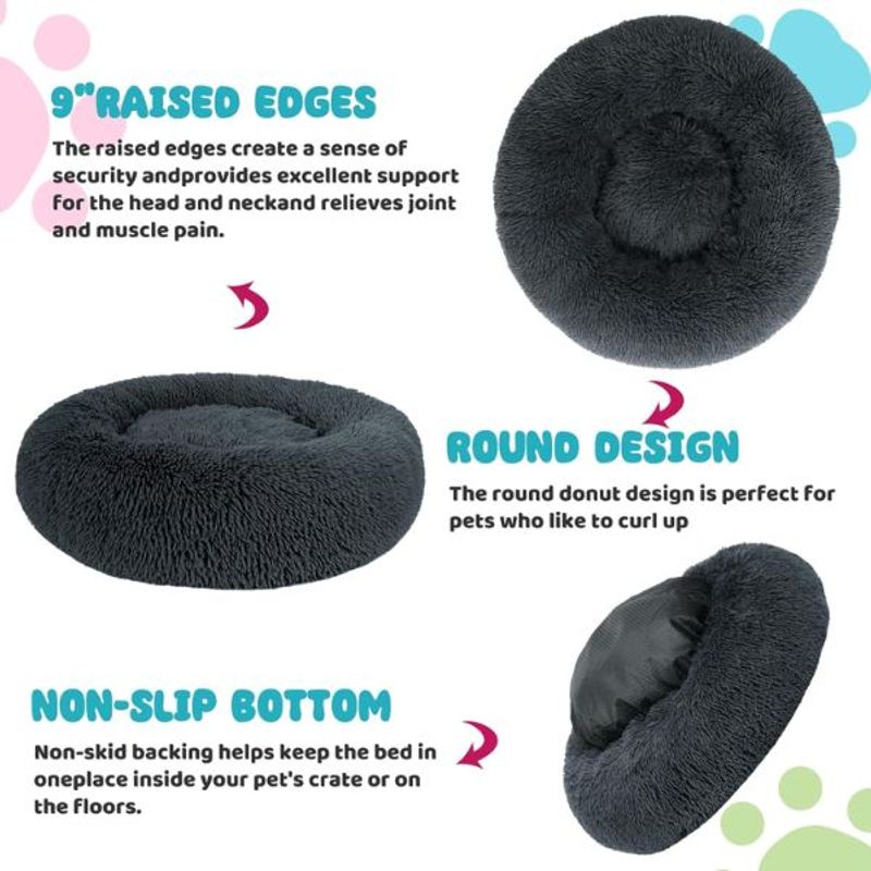 Petshop - Accesorii petshop - Culcusuri si custi - Culcusuri si saltele - Pat Rotund din Plus, Imblanit, Suprafata Antiaderenta, Materiale Soft, Diametru 40 cm, Marimea S, Gri - Infinity.ro