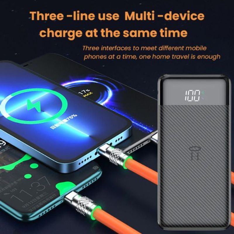 Laptop, Telefoane si Tablete - Telefoane mobile si accesorii - Accesorii Telefoane - Baterii externe - Powerbank Li-Po  cu Display LED, 10.000 mAh,  2 X USB, 1 X USB-C si Cablu de incarcare Fast Charge, 3 in 1, 120 W, 2 m - Infinity.ro