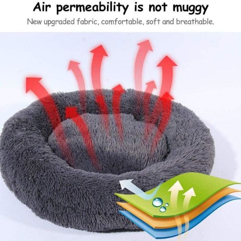 Petshop - Accesorii petshop - Culcusuri si custi - Culcusuri si saltele - Pat Rotund din Plus, Imblanit, Suprafata Antiaderenta, Materiale Soft, Diametru 40 cm, Marimea S, Gri - Infinity.ro