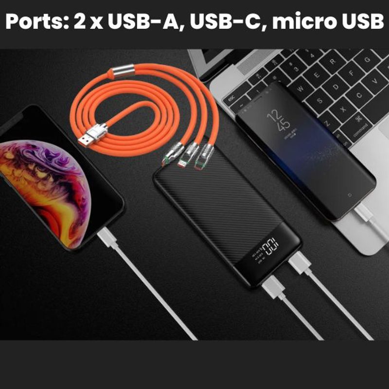 Laptop, Telefoane si Tablete - Telefoane mobile si accesorii - Accesorii Telefoane - Baterii externe - Powerbank Li-Po  cu Display LED, 10.000 mAh,  2 X USB, 1 X USB-C si Cablu de incarcare Fast Charge, 3 in 1, 120 W, 2 m - Infinity.ro