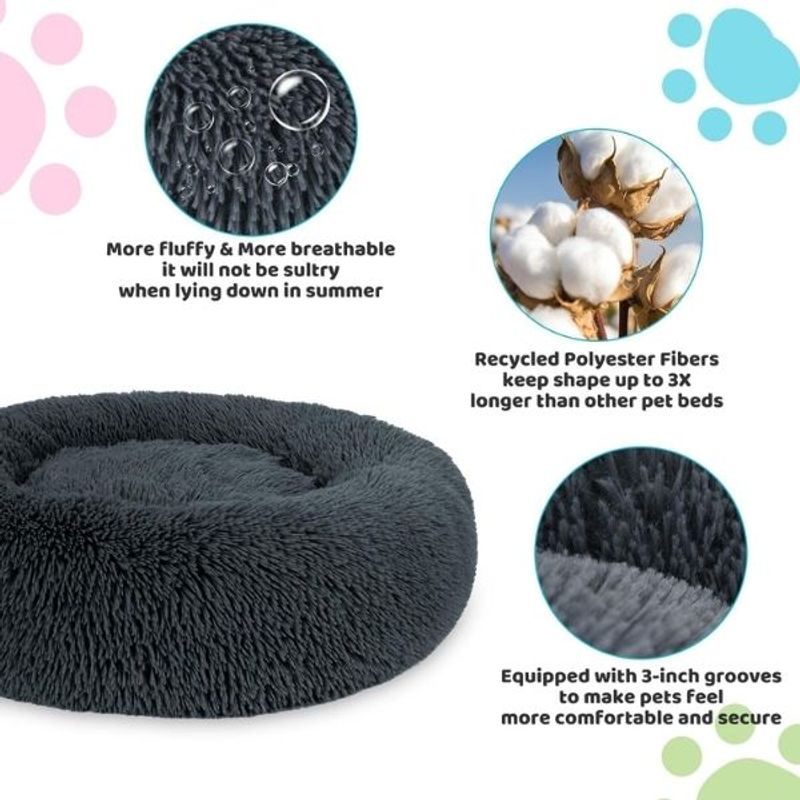 Petshop - Accesorii petshop - Culcusuri si custi - Culcusuri si saltele - Pat Rotund din Plus, Imblanit, Suprafata Antiaderenta, Materiale Soft, Diametru 40 cm, Marimea S, Gri - Infinity.ro