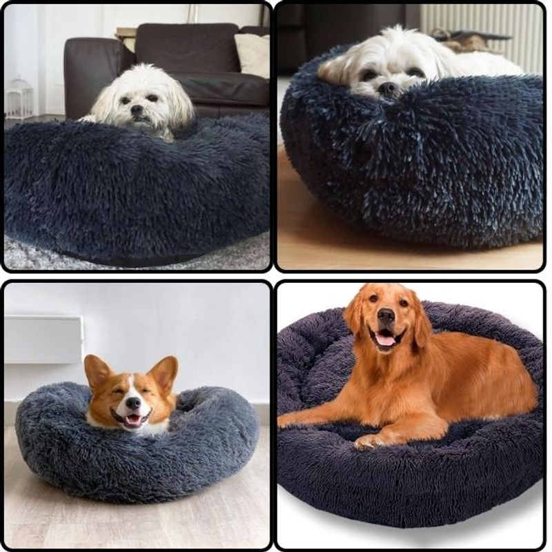 Petshop - Accesorii petshop - Culcusuri si custi - Culcusuri si saltele - Pat Rotund din Plus, Imblanit, Suprafata Antiaderenta, Materiale Soft, Diametru 40 cm, Marimea S, Gri - Infinity.ro