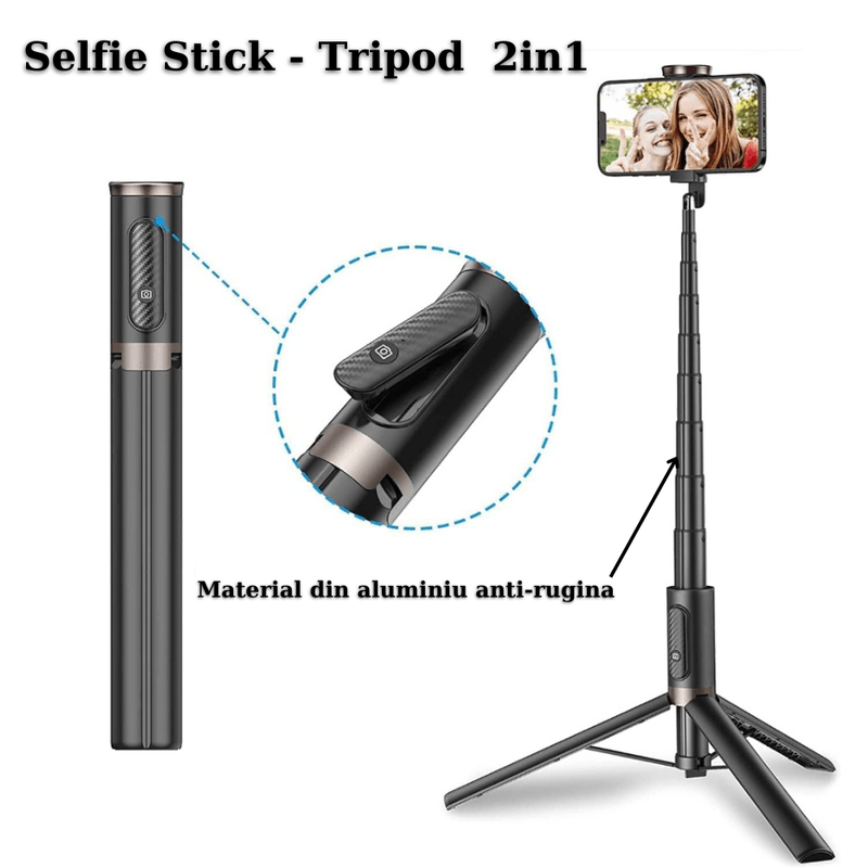 Laptop, Telefoane si Tablete - Telefoane mobile si accesorii - Accesorii Telefoane - Selfie stick-uri - Selfie stick multifunctional, 30cm-150cm, Trepied, Suport pentru telefon, Telecomanda detasabila, Telescopic - Infinity.ro