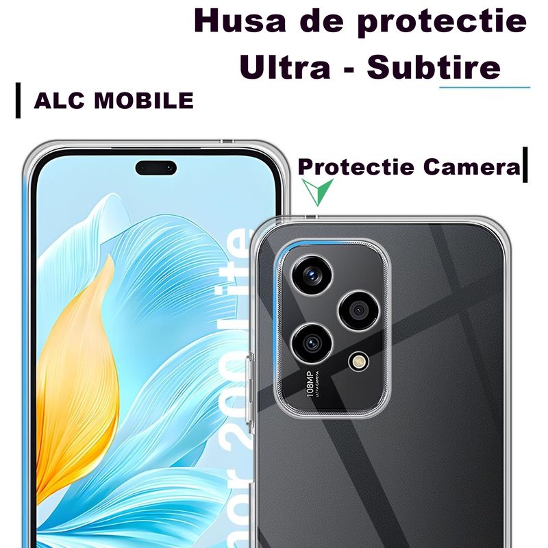 Laptop, Telefoane si Tablete - Telefoane mobile si accesorii - Accesorii Telefoane - Huse telefoane - Husa compatibila cu Honor 200 Lite 5G, ultra subtire, protectie moale TPU rezistenta la socuri - Transparent - Infinity.ro