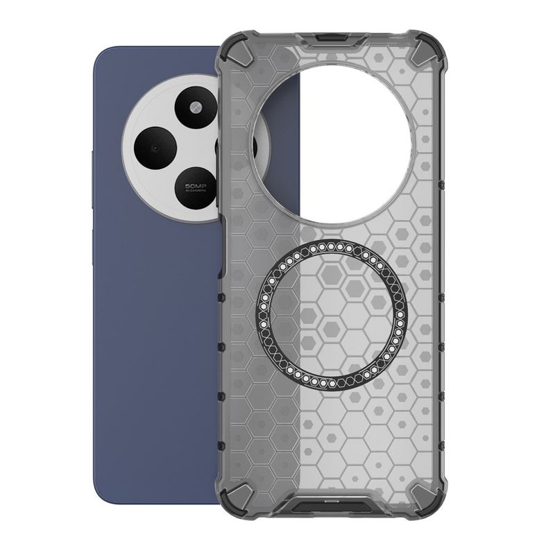 Laptop, Telefoane si Tablete - Telefoane mobile si accesorii - Accesorii Telefoane - Huse telefoane - Husa compatibil cu Xiaomi Redmi 14C cu protectie spate si margini anti-soc, Fumuriu – Model Fagure - Infinity.ro