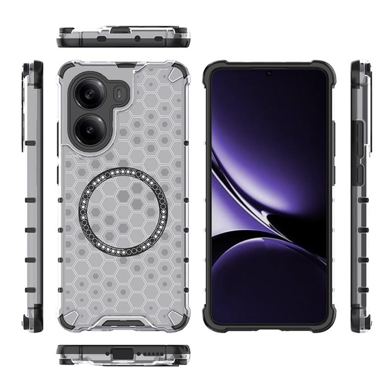 Laptop, Telefoane si Tablete - Telefoane mobile si accesorii - Accesorii Telefoane - Huse telefoane - Husa compatibil cu Xiaomi Redmi 13C cu protectie spate si margini anti-soc, Fumuriu – Model Fagure - Infinity.ro