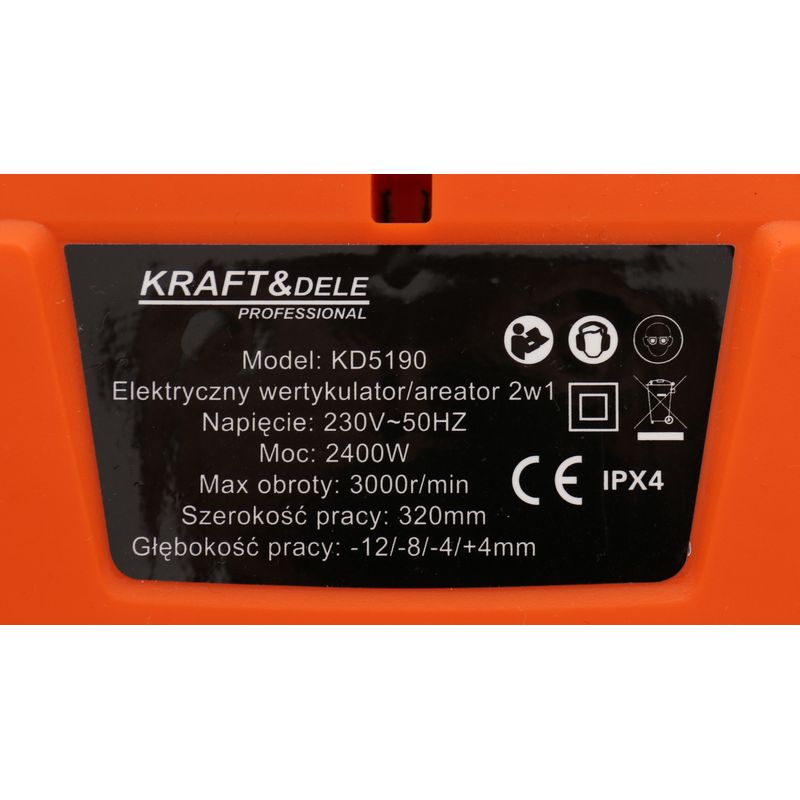 Casa si Gradina - Gradinarit si plante - Utilaje gradina - Motosape si motocultoare - Aerator / Verticulator 2 in 1 2400W, 32cm, Kraft&Dele, KD5190 - Infinity.ro