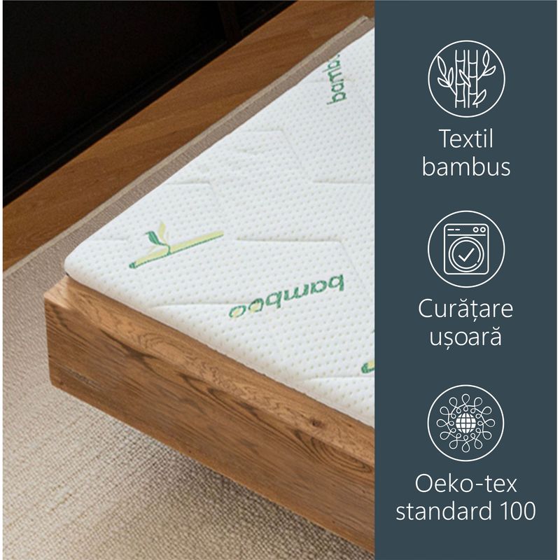 Casa si Gradina - Mobilier - Saltele si somiere - Toppere - Topper Saltea Best Sleep H7 cm spuma poliuretanica, 140 x 190 cm, husa Bambus Detasabila - Infinity.ro