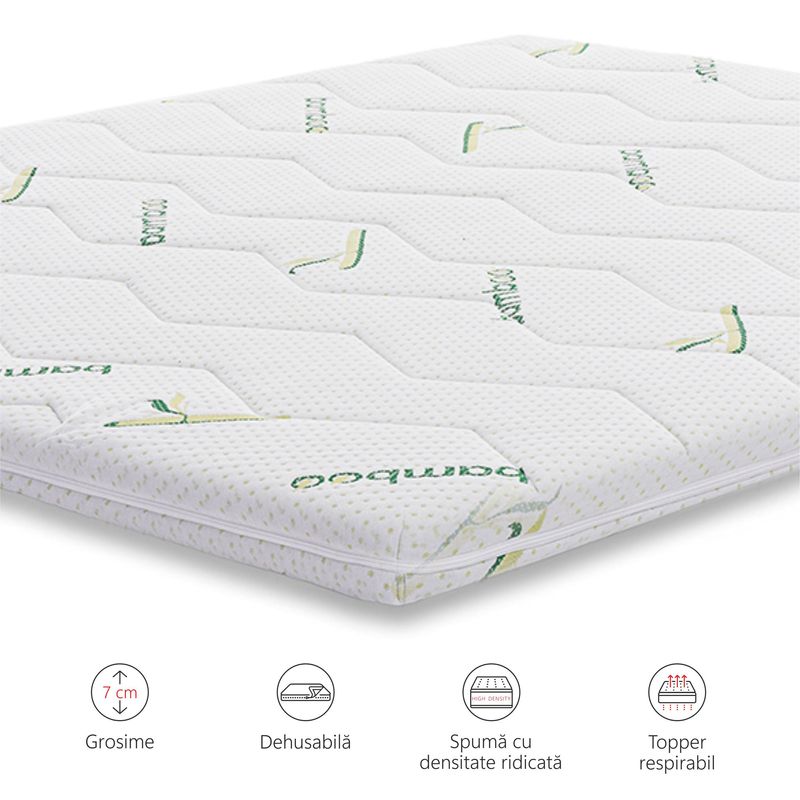 Casa si Gradina - Mobilier - Saltele si somiere - Toppere - Topper Saltea Best Sleep H7 cm spuma poliuretanica, 140 x 190 cm, husa Bambus Detasabila - Infinity.ro