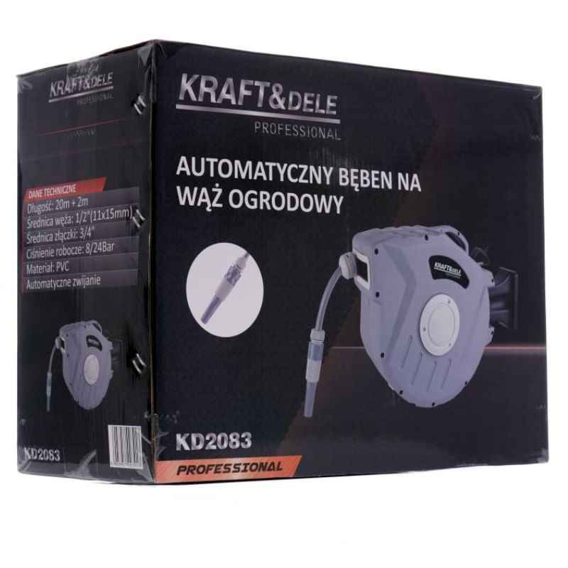 Casa si Gradina - Gradinarit si plante - Instalatii si accesorii pentru irigatii - Furtunuri de gradina si accesorii - Tambur furtun, Kraft&Dele, 20 m+ 2 m, 1/2, racord 3/4, KD2083 - Infinity.ro