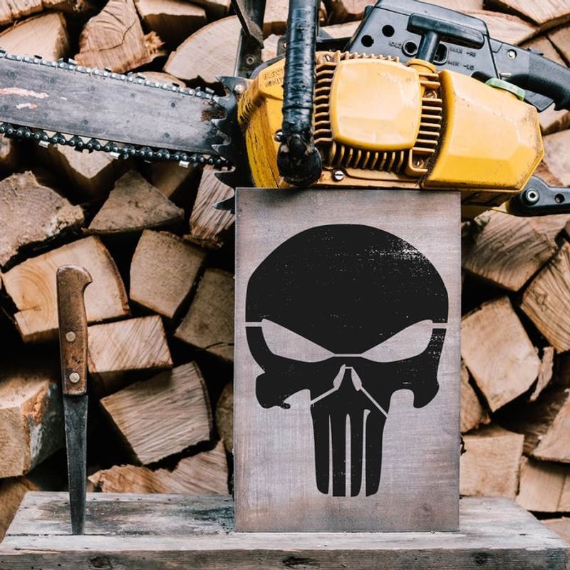 Casa si Gradina - Decoratiuni - DIY - Sabloane decorative pereti - Sablon Perete vopsire, tencuiala 0.7mm Craniu Punisher model MXSP7445, 900 x 900 mm - Infinity.ro