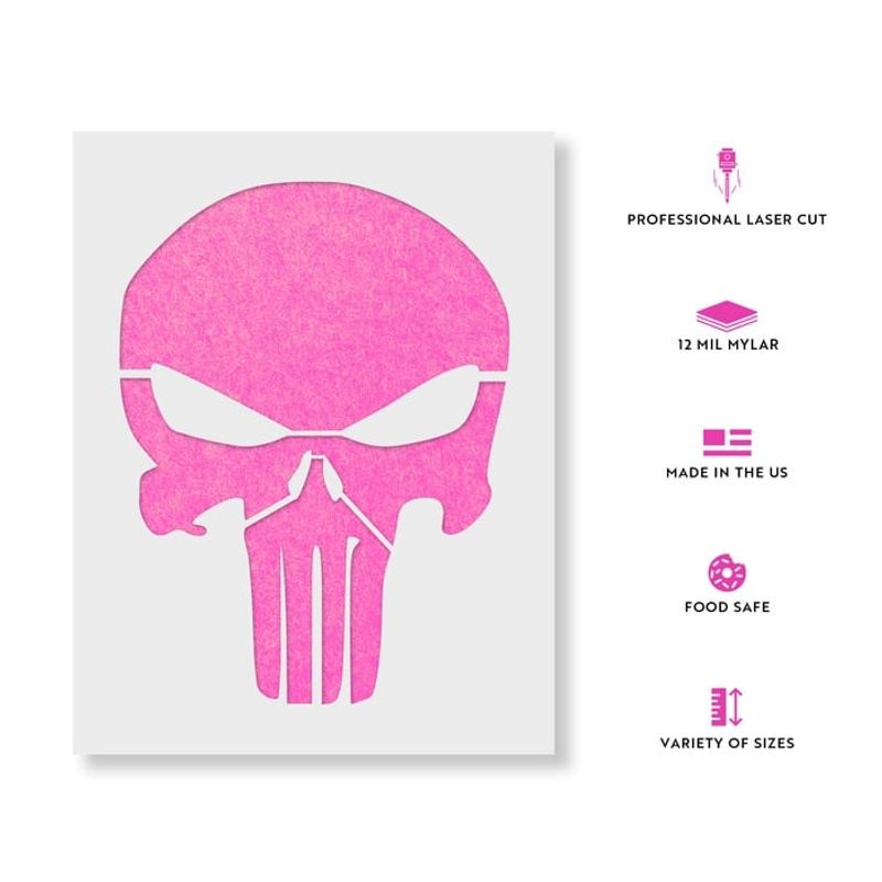 Casa si Gradina - Decoratiuni - DIY - Sabloane decorative pereti - Sablon Perete vopsire, tencuiala 0.7mm Craniu Punisher model MXSP7445, 900 x 900 mm - Infinity.ro