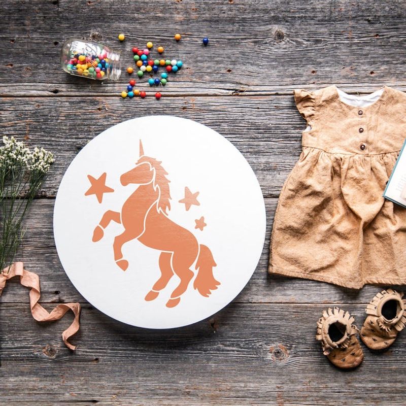 Casa si Gradina - Decoratiuni - DIY - Sabloane decorative pereti - Sablon Perete vopsire, tencuiala 0.7mm Unicorn model MXSP7413, 100 x 100 mm - Infinity.ro