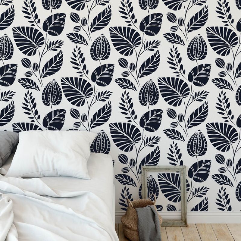 Casa si Gradina - Decoratiuni - DIY - Sabloane decorative pereti - Sablon Perete vopsire, tencuiala 900x600x0.7mm Scandinavian Palm Leaves Refolosibil, model MXSP7062 - Infinity.ro