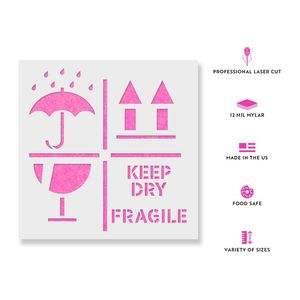 Sablon Perete vopsire, tencuiala 0.7mm Keep Dry Fragile Up Text Refolosibil, model MXSP7220, 200 x 200 mm, 0.70mm