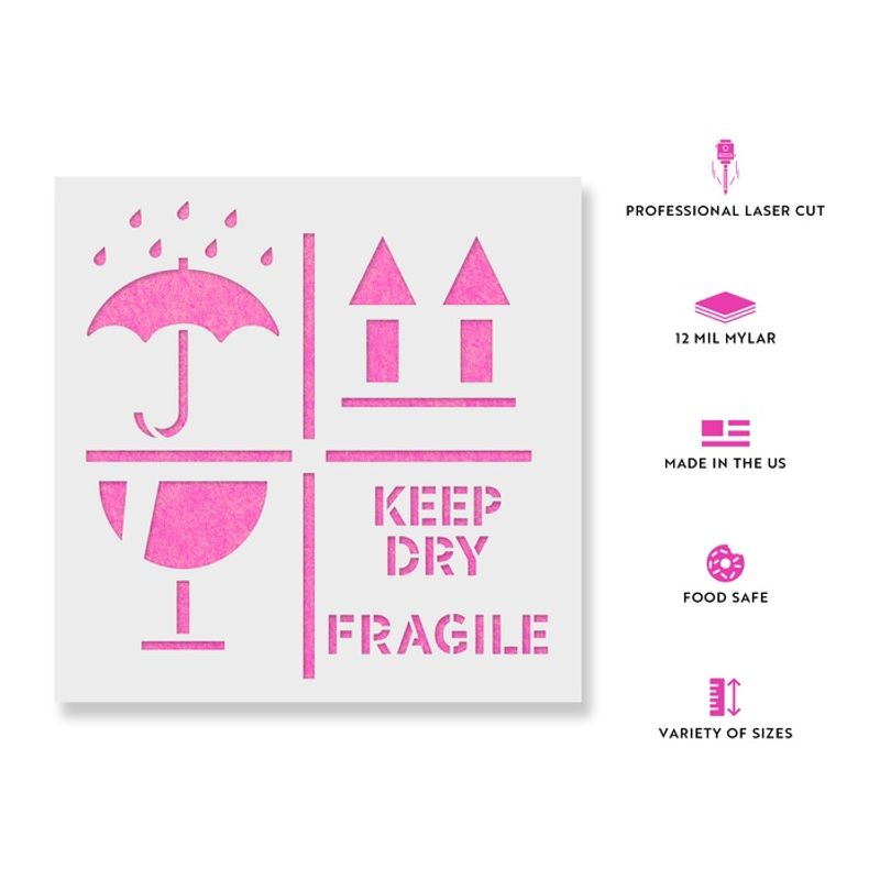 Casa si Gradina - Decoratiuni - DIY - Sabloane decorative pereti - Sablon Perete vopsire, tencuiala 0.7mm Keep Dry Fragile Up Text Refolosibil, model MXSP7220, 200 x 200 mm, 0.70mm - Infinity.ro