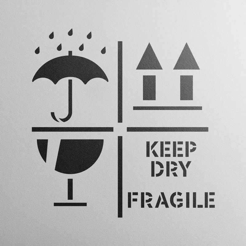 Casa si Gradina - Decoratiuni - DIY - Sabloane decorative pereti - Sablon Perete vopsire, tencuiala 0.7mm Keep Dry Fragile Up Text Refolosibil, model MXSP7220, 200 x 200 mm, 0.70mm - Infinity.ro