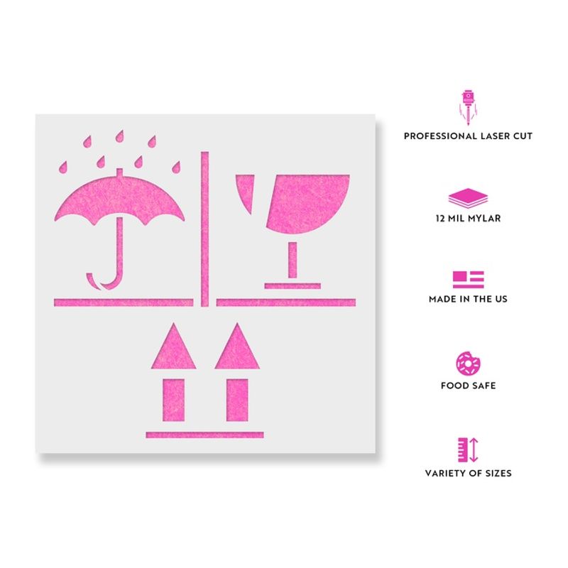 Casa si Gradina - Decoratiuni - DIY - Sabloane decorative pereti - Sablon Perete vopsire, tencuiala 0.7mm Keep Dry Fragile Up Refolosibil, model MXSP7241, 100 x 100 mm, 0.70mm - Infinity.ro