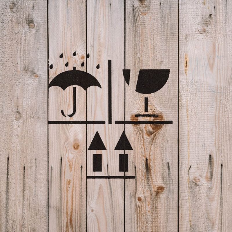 Casa si Gradina - Decoratiuni - DIY - Sabloane decorative pereti - Sablon Perete vopsire, tencuiala 0.7mm Keep Dry Fragile Up Refolosibil, model MXSP7241, 100 x 100 mm, 0.70mm - Infinity.ro