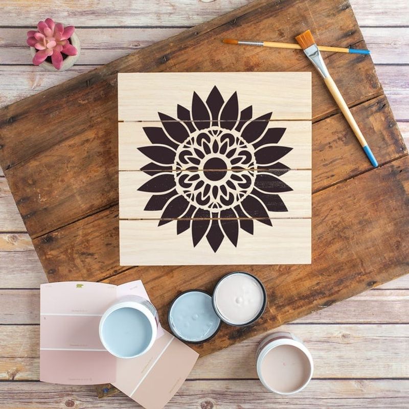 Casa si Gradina - Decoratiuni - DIY - Sabloane decorative pereti - Sablon Perete vopsire, tencuiala 0.7mm Mandala Sunflower Stencil Refolosibil, model MXSP7175, 900 x 900 mm - Infinity.ro
