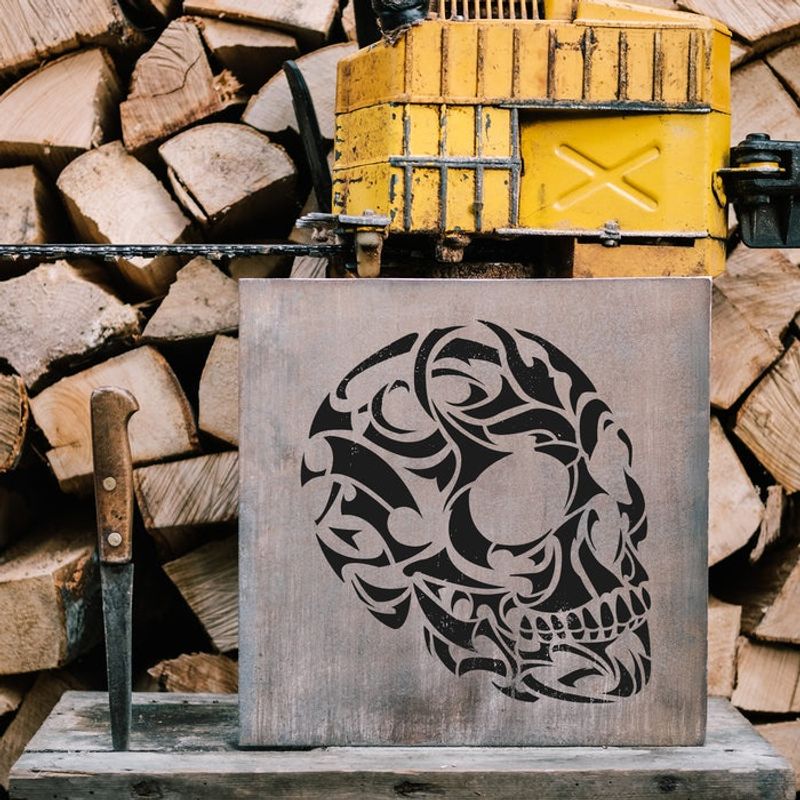 Casa si Gradina - Decoratiuni - DIY - Sabloane decorative pereti - Sablon Perete vopsire, tencuiala 0.7mm Craniu Tribal model MXSP7467, 100 x 100 mm - Infinity.ro