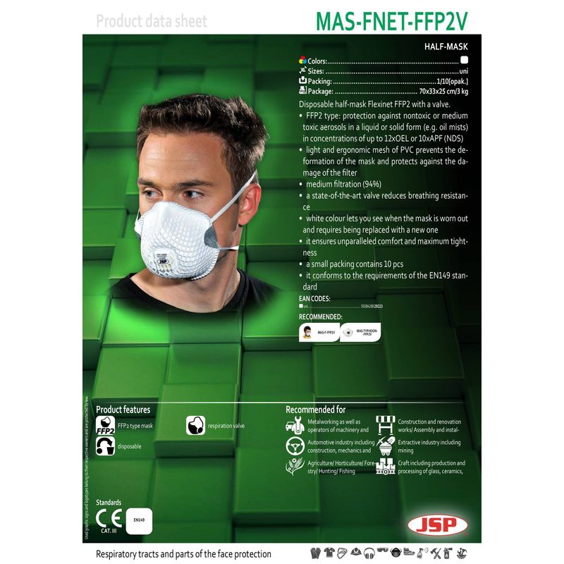 Casa si Gradina - Constructii - Echipamente de lucru - Accesorii echipamente protectia muncii - Masca Flexinet 822 de unica folosinta JSP FFP2 cu supapa 1 - Infinity.ro