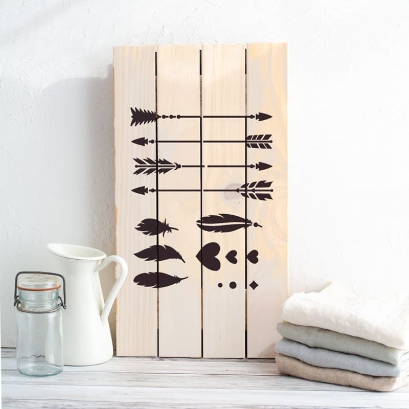 Casa si Gradina - Decoratiuni - DIY - Sabloane decorative pereti - Sablon Perete vopsire, tencuiala 0.7mm Set Sageti model MXSP7459, 300 x 300 mm - Infinity.ro