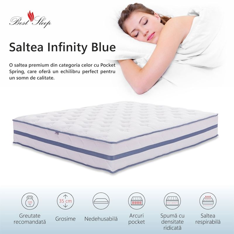 Casa si Gradina - Mobilier - Saltele si somiere - Saltele - Saltea Ortopedica, Best Sleep, Infinity Blue 180x190x35 cm, spuma poliuretanica si arcuri ambalate individual - Infinity.ro