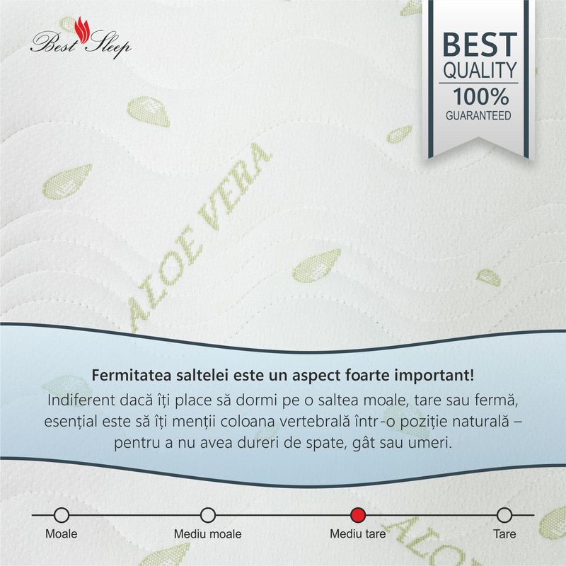 Casa si Gradina - Mobilier - Saltele si somiere - Saltele - Saltea Ortopedica, Best Sleep, Dream Aloe Vera, 145x200x20cm, spuma poliuretanica cu memorie, hipoalergenic, - Infinity.ro