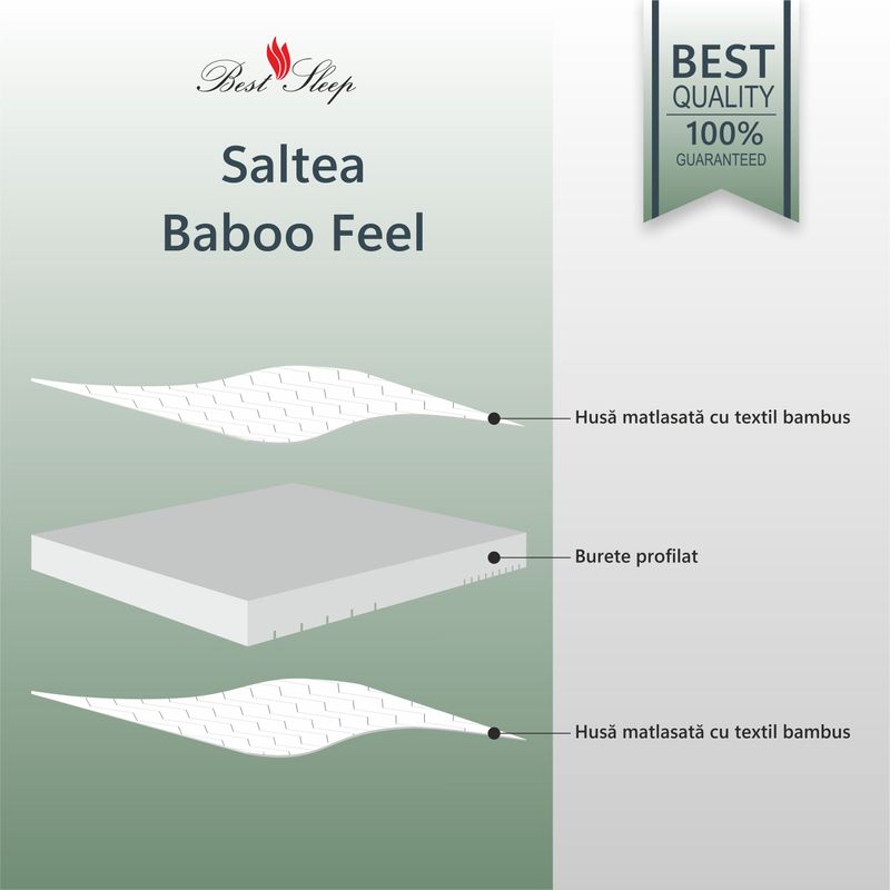 Casa si Gradina - Mobilier - Saltele si somiere - Saltele - Saltea Ortopedica, BestSleep Bamboo Feel 18cm, 140x190x18cm, Spuma poliuretanica, , lavabila, matlasata, fibre de bambus - Infinity.ro