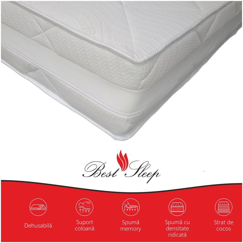 Casa si Gradina - Mobilier - Saltele si somiere - Saltele - Saltea ortopedica, Best Sleep Grande, pentru persoane cu greutate, 200x200x30 cm, spuma cu memorie, cocos,  Tencel - Infinity.ro