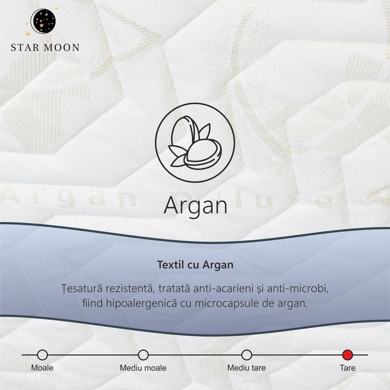 Casa si Gradina - Mobilier - Saltele si somiere - Saltele - Saltea Ortopedica, Star Moon, Argan Memory, 100x190x20 cm, 16+4, Spuma poliuretanica cu memorie, fermitate medie - Infinity.ro