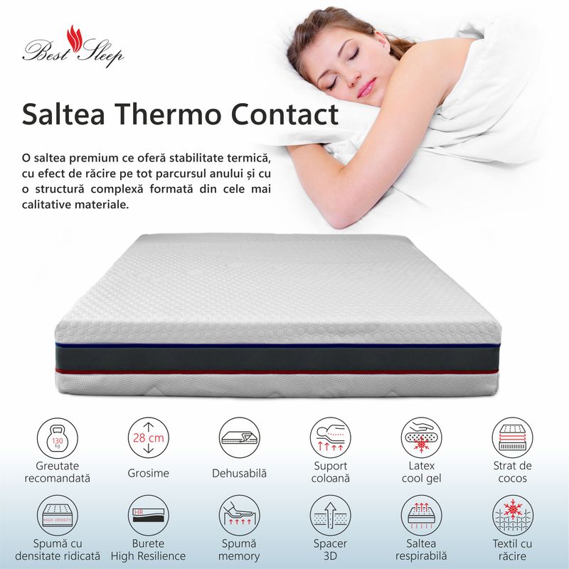 Casa si Gradina - Mobilier - Saltele si somiere - Saltele - Saltea Ortopedica, Best Sleep, Best Thermo Contact 160x190x30 cm 4+2+16+2+4, spuma  memorie, cocos, latex cool gel - Infinity.ro