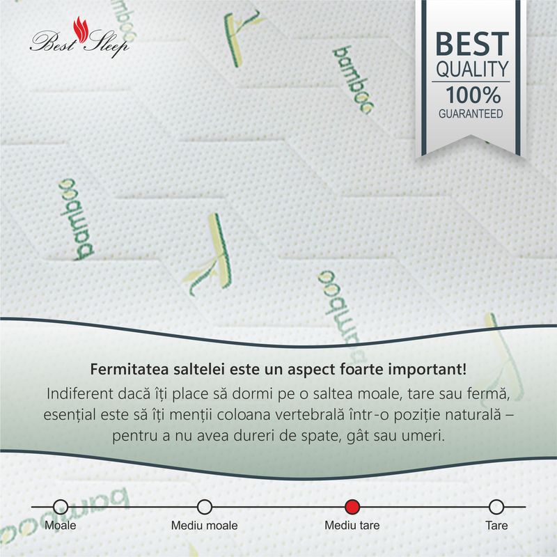 Casa si Gradina - Mobilier - Saltele si somiere - Saltele - Saltea Ortopedica, Best Sleep Bamboo Feel 30cm, 80x190x30cm, Spuma poliuretanica,  lavabila, fibre de bambus - Infinity.ro