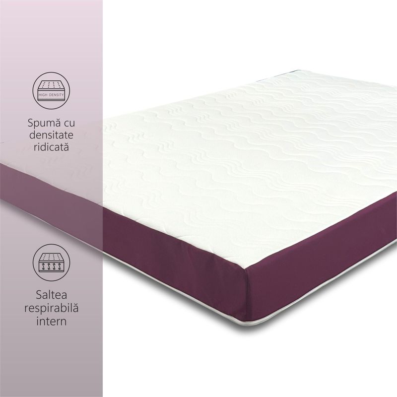 Casa si Gradina - Mobilier - Saltele si somiere - Saltele - Saltea ortopedica, Best Sleep Color Line Purple, 140x200x20cm, spuma poliuretanica, hipoalegenic, reversibila, ferma - Infinity.ro