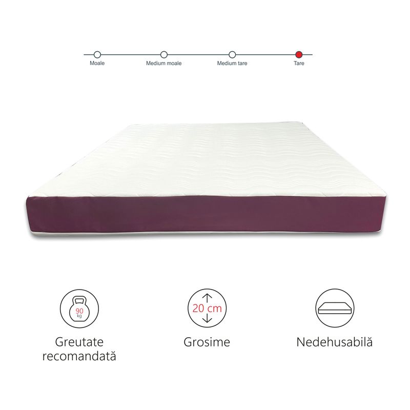 Casa si Gradina - Mobilier - Saltele si somiere - Saltele - Saltea ortopedica, Best Sleep Color Line Purple, 140x200x20cm, spuma poliuretanica, hipoalegenic, reversibila, ferma - Infinity.ro