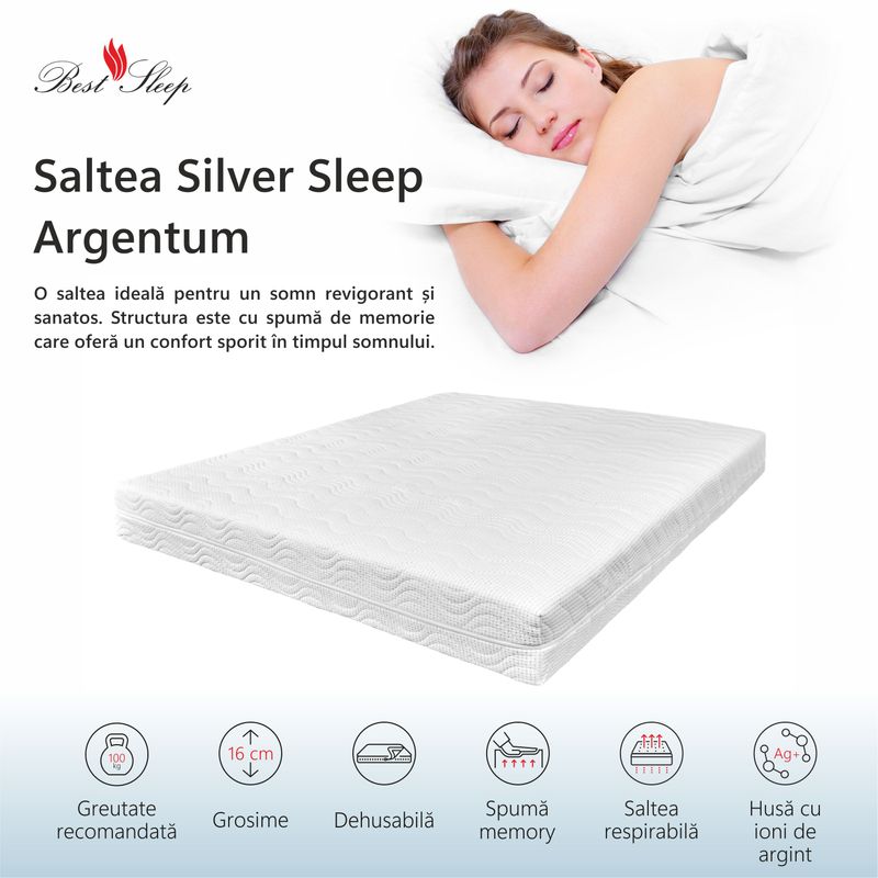 Casa si Gradina - Mobilier - Saltele si somiere - Saltele - Saltea Ortopedica, Best Sleep, Silver Sleep Argentum 12+3+1, 160x200x16 cm, spuma  cu memorie, fir cu ioni de argint - Infinity.ro