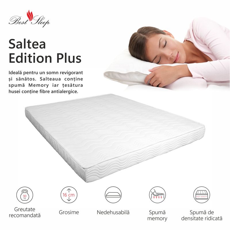 Casa si Gradina - Mobilier - Saltele si somiere - Saltele - Saltea ortopedica, Best Sleep Edition Plus Memory, 120x200x16cm, spuma poliuretanica cu memorie, ferma - Infinity.ro