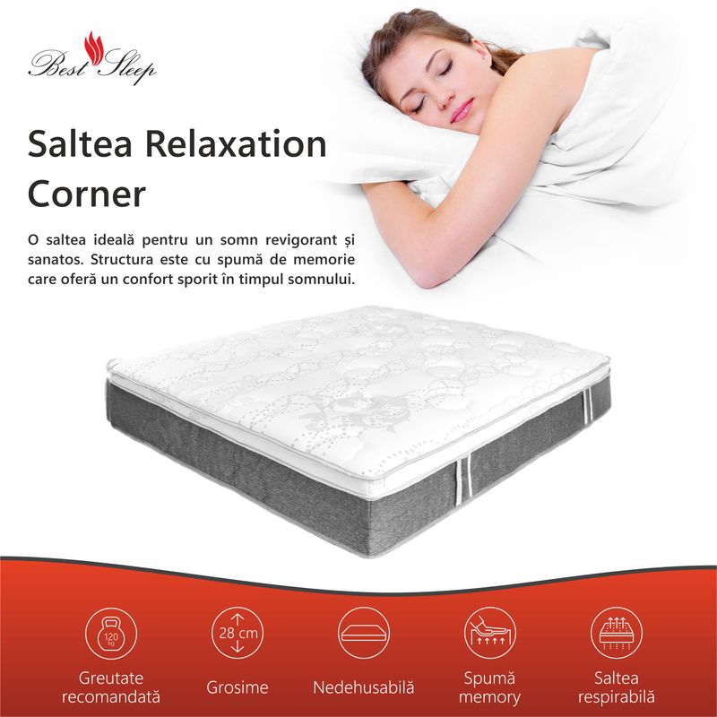Casa si Gradina - Mobilier - Saltele si somiere - Saltele - Saltea Ortopedica, Best Sleep, Relaxation Corner Bordeaux 22+5+1,100x190x28cm, spuma Poliuretanica cu memorie - Infinity.ro