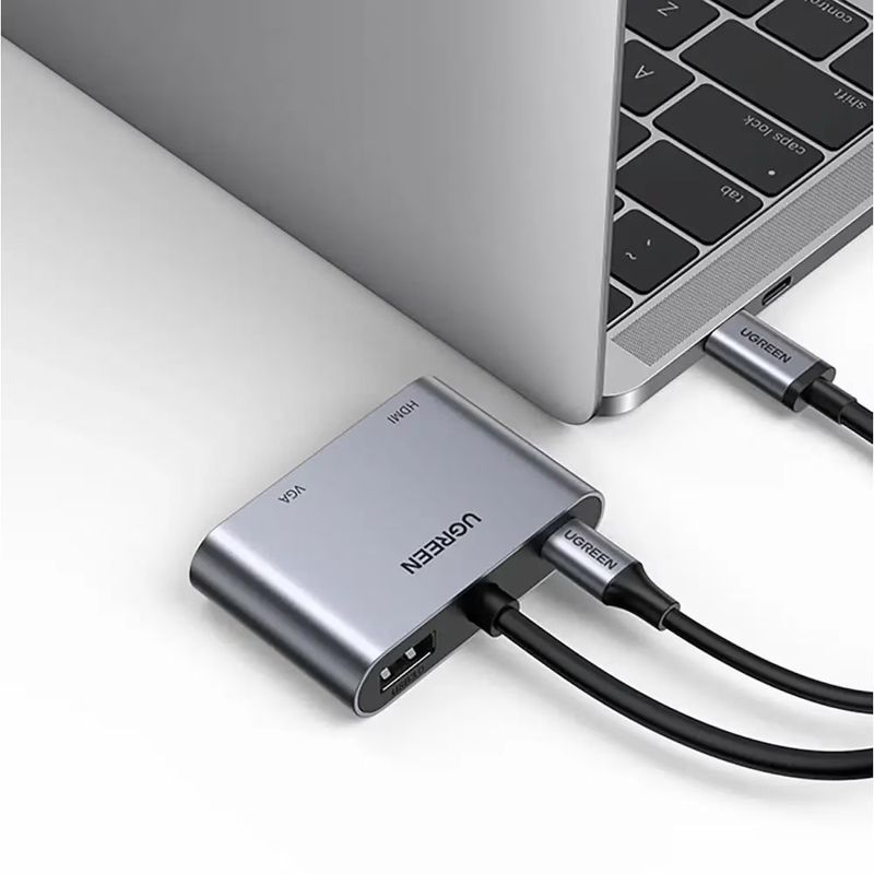 Laptop, Telefoane si Tablete - Telefoane mobile si accesorii - Accesorii Telefoane - Cabluri si adaptoare telefoane - Adaptor video UGREEN CM162 USB-C tata - VGA/HDMI mama, 4K, 30Hz, 2 moduri, 100W, 25cm, Silver - Infinity.ro