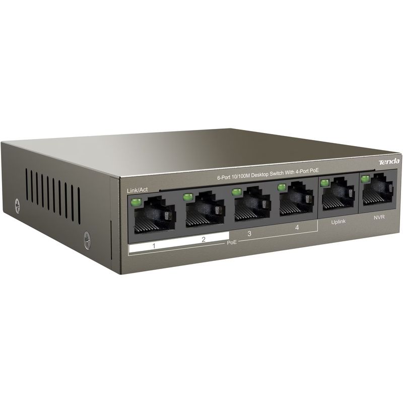 PC, gaming si accesorii - Retelistica - Switch-uri - Switch-uri cu management - Switch desktop Tenda TEF1106P-4-63W cu 6 porturi 10/100Mbps, cu 4 porturi PoE, protectie fulger 6kV - Infinity.ro
