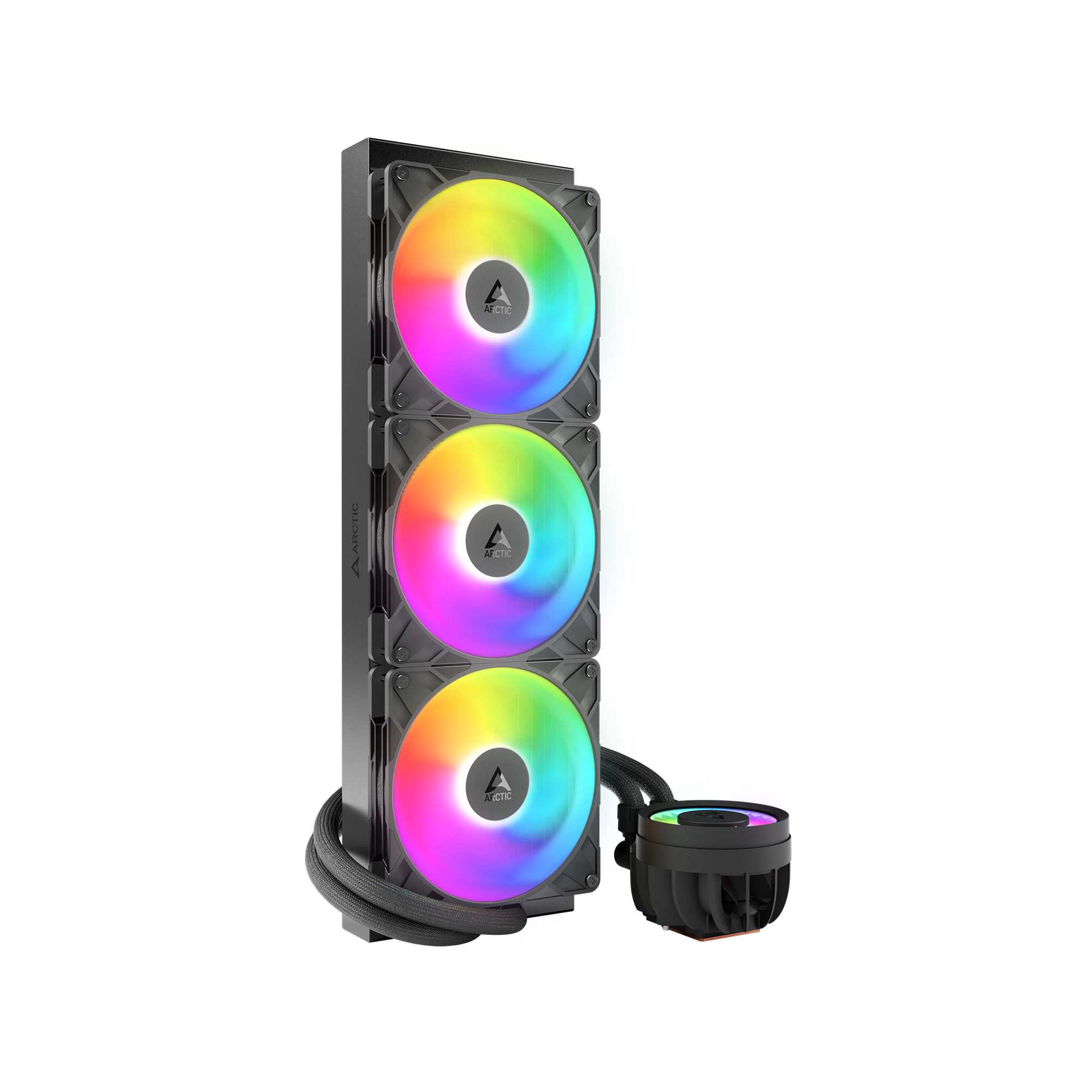 Cooler Arctic skt. LGA1851, LGA 1700, AM4, AM5, racire cu lichid, 3 x 140mm P14 Pro ARGB, 800 – 2800 RPM, ARGB, negru