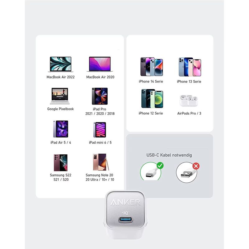 Laptop, Telefoane si Tablete - Telefoane mobile si accesorii - Accesorii Telefoane - Incarcatoare telefoane - Incarcator retea Anker, "511 Nano 3" 30W, PD 3.0, 1 x USB Type-C, Alb, "A2147G21" - Infinity.ro