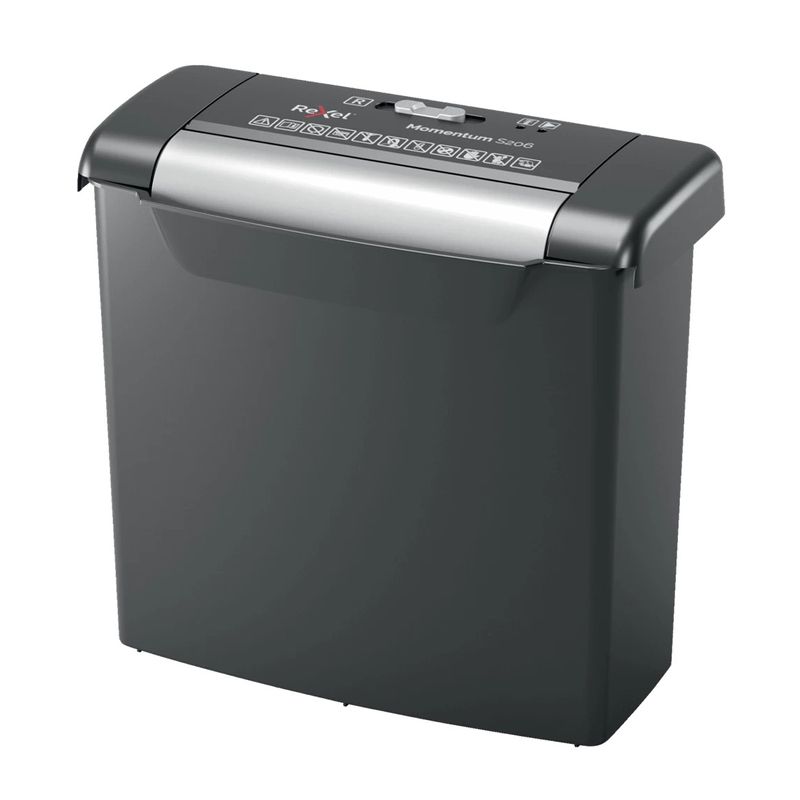 Carti si Birotica - Birotica - Aparatura de birou - Distrugatoare de documente - Distrugator documente manual REXEL MOMENTUM S206, P2, strip-cut (fasii), 6 coli, cos 9l, negru - Infinity.ro
