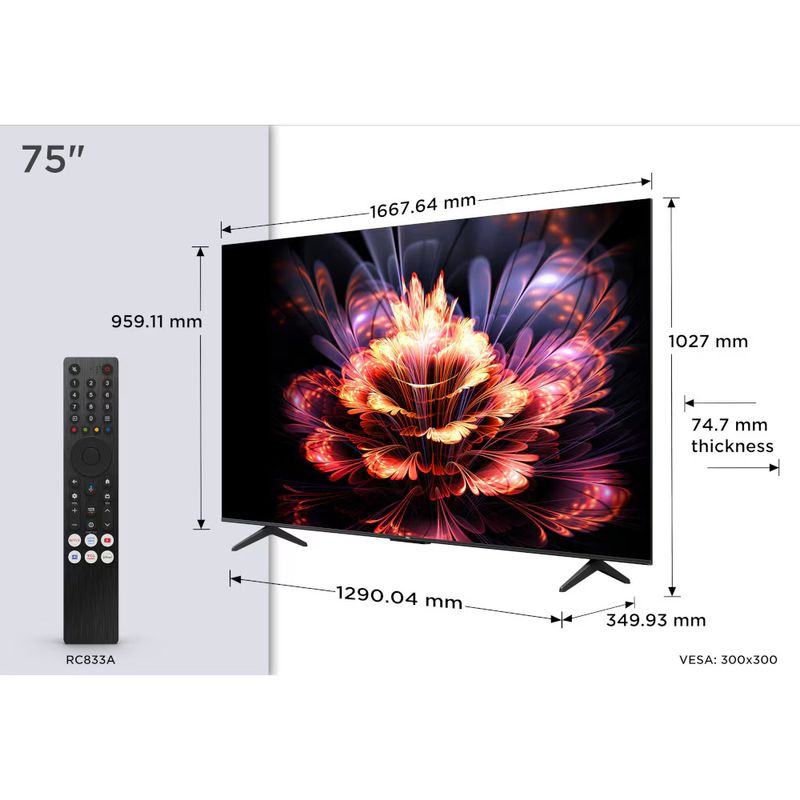 TV, Audio-Video si Foto - Televizoare - Televizor LED TCL 75V6C, Smart TV, 189 cm, Ultra HD 4K, Google TV, Clasa E - Infinity.ro