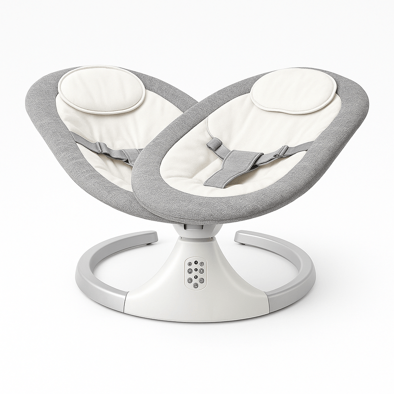 Casa si Gradina - Mobilier - Mobilier copii - Balansoare, leagane si hamace - Leagan Electric Multifunctional pentru Bebelusi HappyK Telecomanda, Bluetooth, EasyTouch, Jucarii, Gri - Infinity.ro