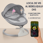 Casa si Gradina - Mobilier - Mobilier copii - Balansoare, leagane si hamace - Leagan Electric Multifunctional pentru Bebelusi HappyK Telecomanda, Bluetooth, EasyTouch, Jucarii, Gri - Infinity.ro