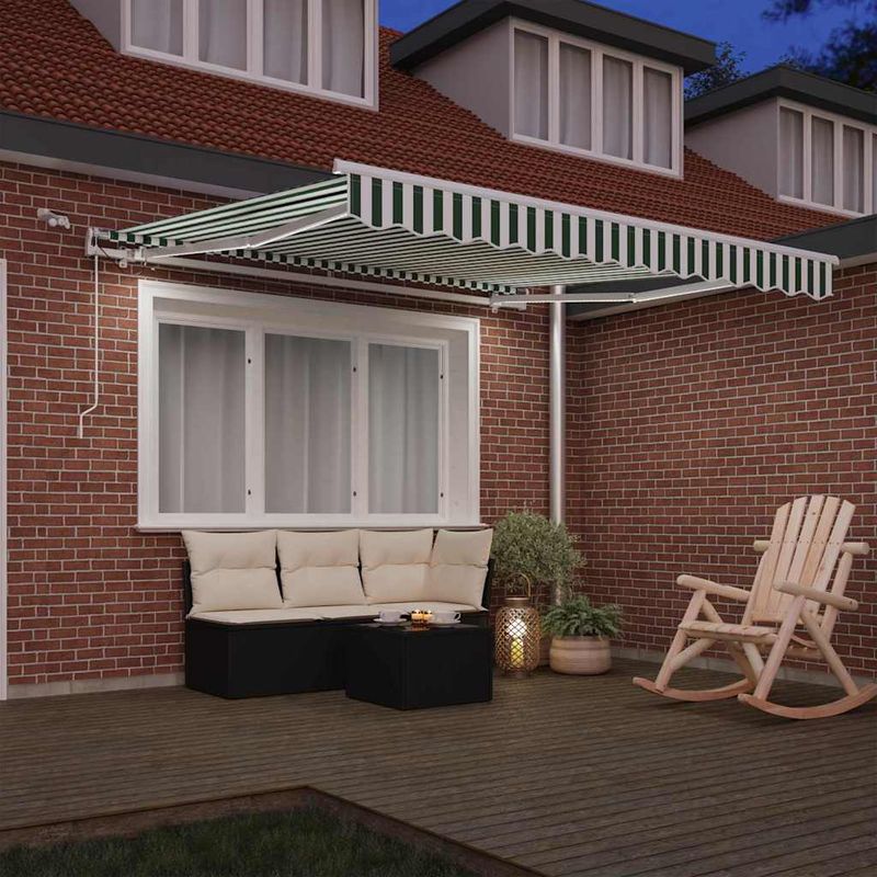 Casa si Gradina - Gradina si terasa - Umbrele si pavilioane - Pavilioane - Cortina Retractabila Verde si alb 350 x 250 cm Stofa si Metal - Infinity.ro